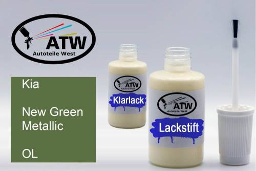 Kia, New Green Metallic, OL: 20ml Lackstift + 20ml Klarlack - Set, von ATW Autoteile West.